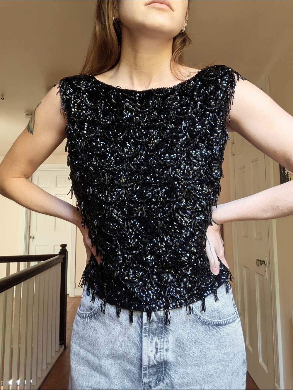 1960s Hand Beaded and Sequined Sleeveless Top